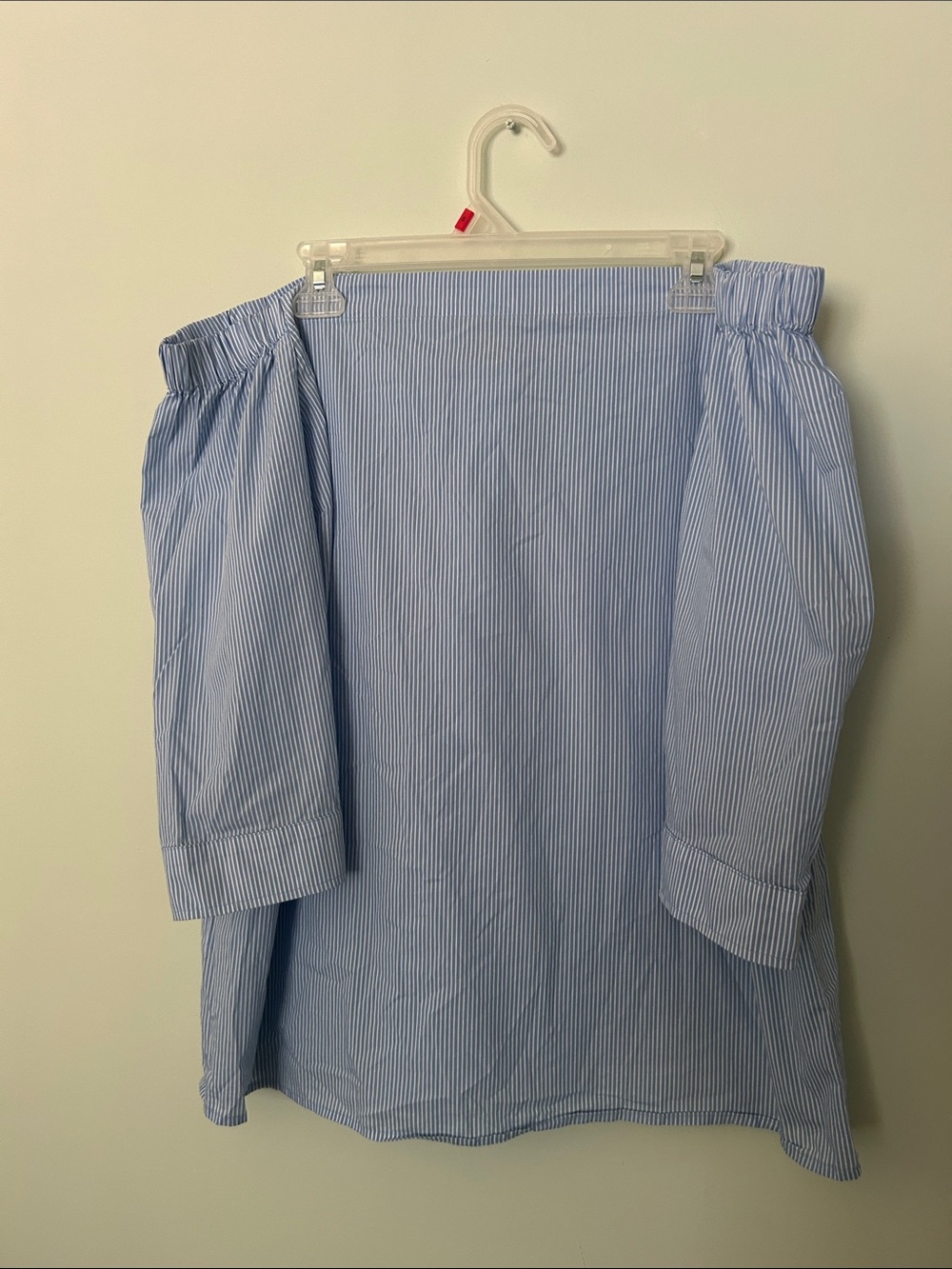 Halogen Light Blue and White Striped Off-Shoulder Top